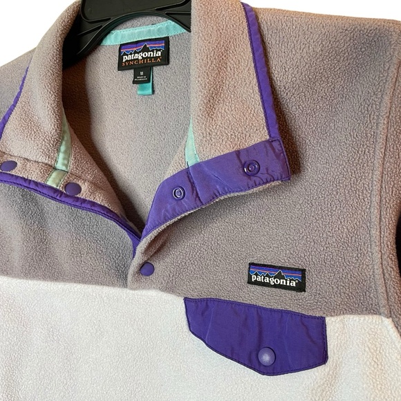 Patagonia Jacket Women’s Medium Purple Synchilla Fleece Pullover Snap Buttons - Picture 5 of 5